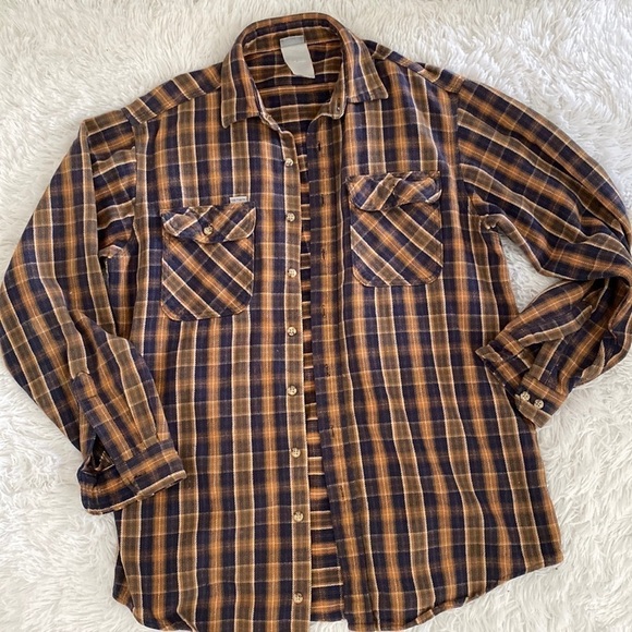 Carhartt thick cotton plaid button down work wear top - Picture 1 of 5